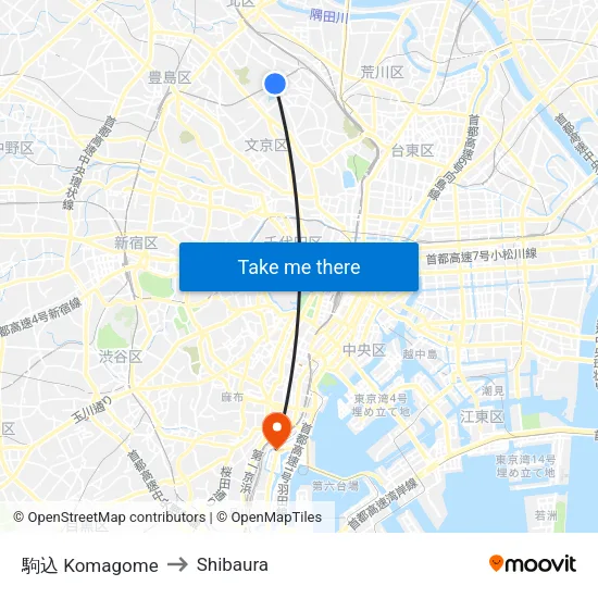 駒込 Komagome to Shibaura map