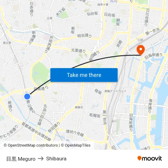 Meguro to Shibaura map