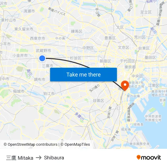 三鷹 Mitaka to Shibaura map