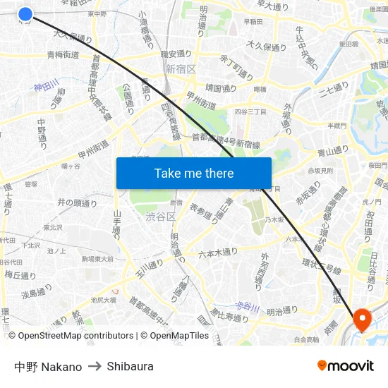 中野 Nakano to Shibaura map