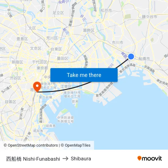 西船橋 Nishi-Funabashi to Shibaura map