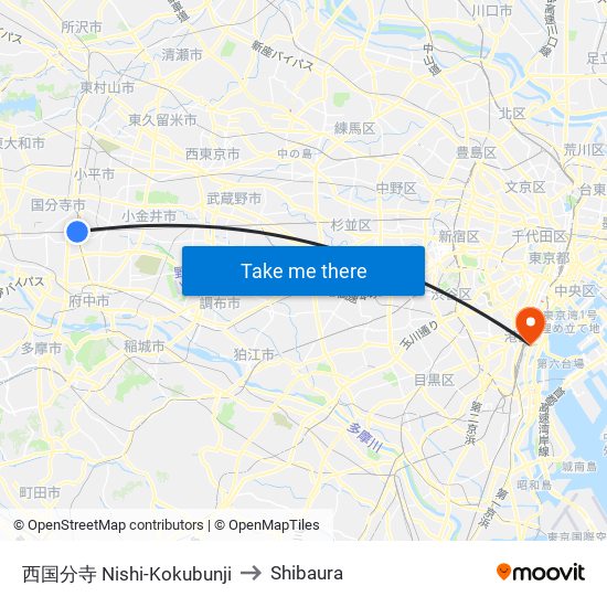 西国分寺 Nishi-Kokubunji to Shibaura map