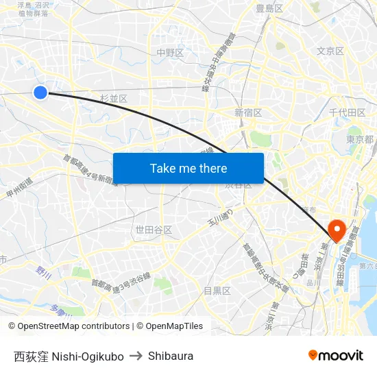 西荻窪 Nishi-Ogikubo to Shibaura map