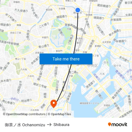 Ochanomizu to Shibaura map