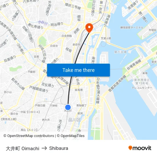 大井町 Oimachi to Shibaura map