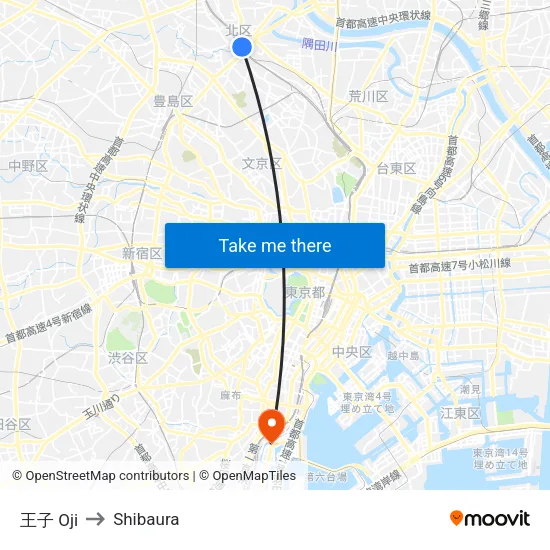 王子 Oji to Shibaura map