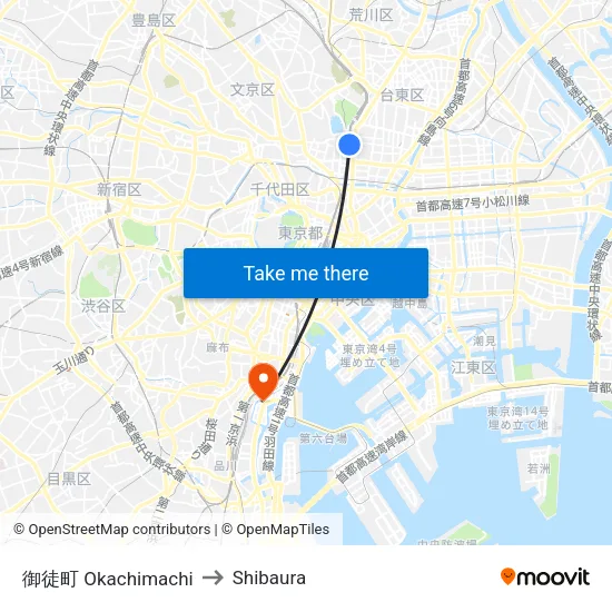 御徒町 Okachimachi to Shibaura map
