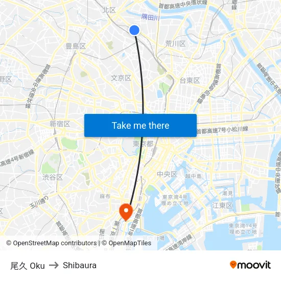 Oku to Shibaura map