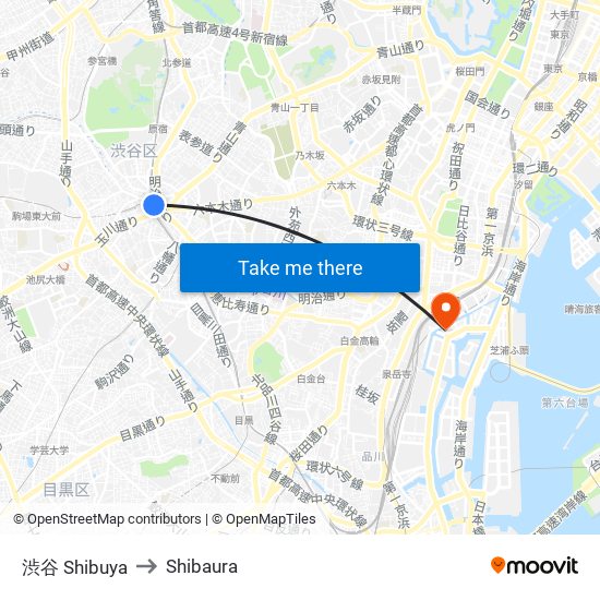 渋谷 Shibuya to Shibaura map