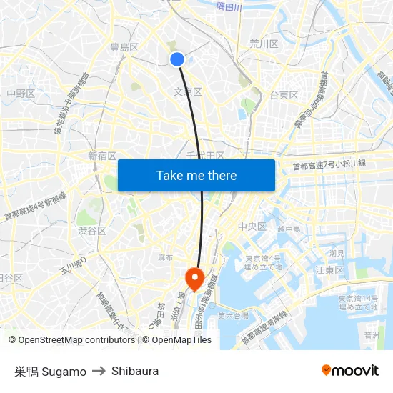 巣鴨 Sugamo to Shibaura map