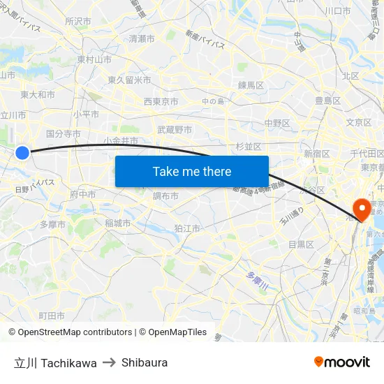 立川 Tachikawa to Shibaura map