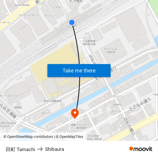 Tamachi to Shibaura map
