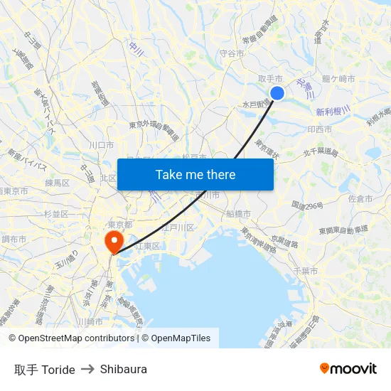 Toride to Shibaura map