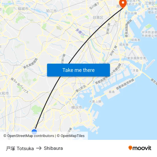 Totsuka to Shibaura map
