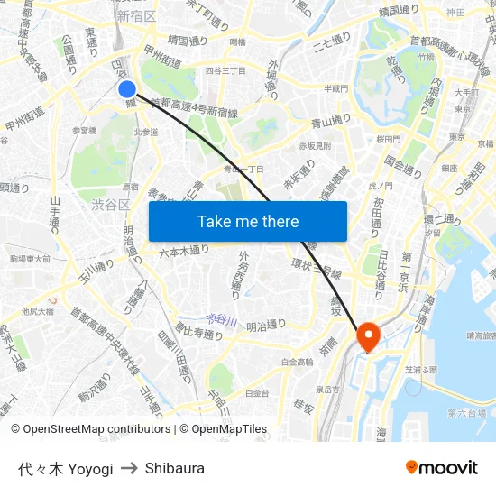 代々木 Yoyogi to Shibaura map