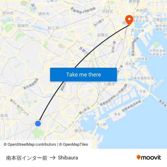 南本宿インター前 to Shibaura map