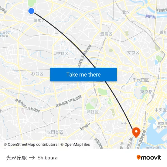 光が丘駅 to Shibaura map
