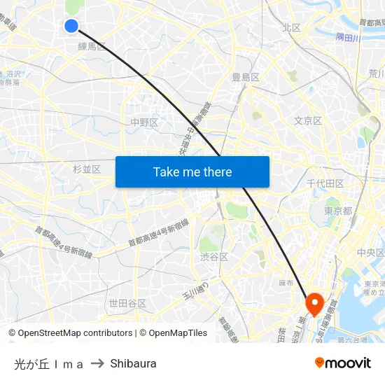 Hikarigaoka Ima to Shibaura map