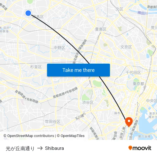 Hikarigaoka South Street to Shibaura map