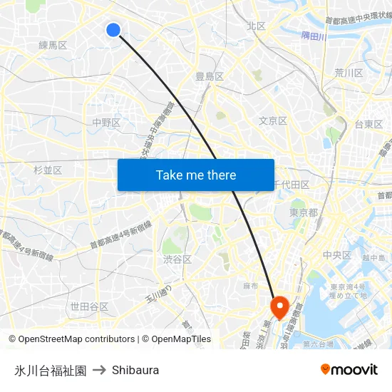氷川台福祉園 to Shibaura map