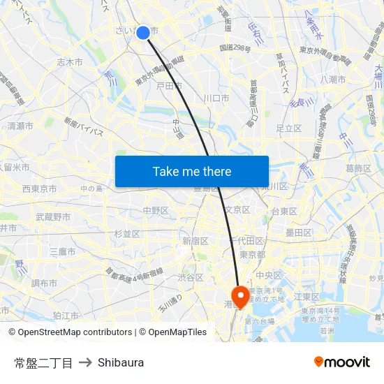 Tokiwa 2-Chome to Shibaura map