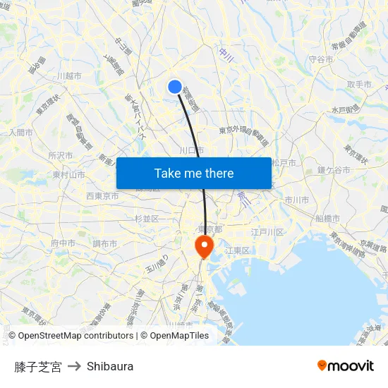 Hizakoshiba to Shibaura map