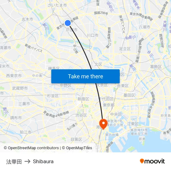 Hoketa to Shibaura map