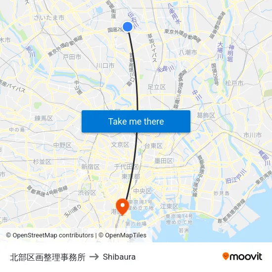 Northern Land Readjustment Office to Shibaura map