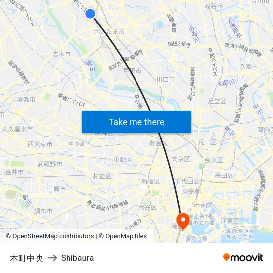 Honmachi Central to Shibaura map