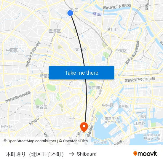 本町通り（北区王子本町） to Shibaura map