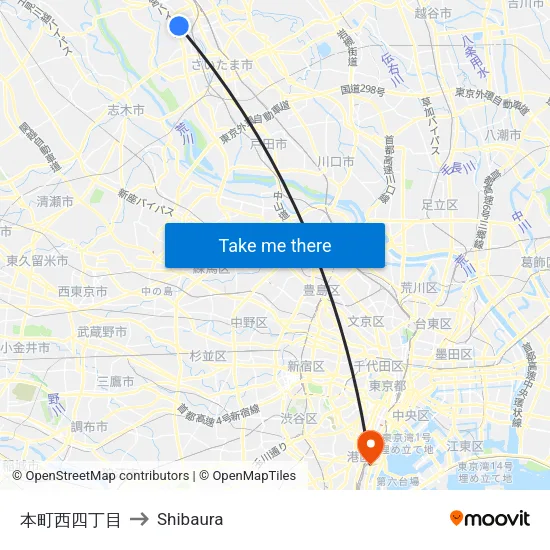 本町西四丁目 to Shibaura map