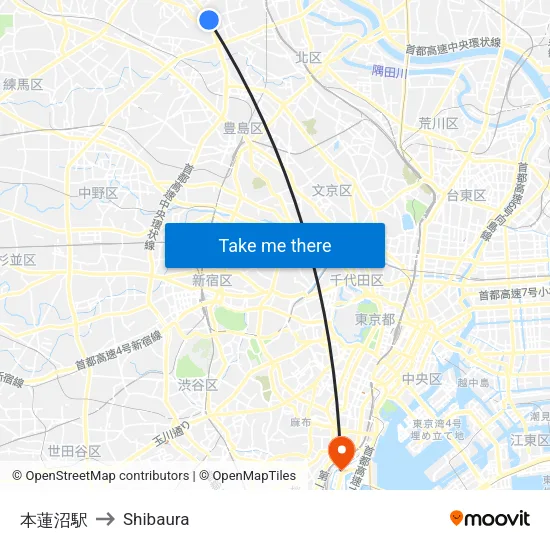 本蓮沼駅 to Shibaura map