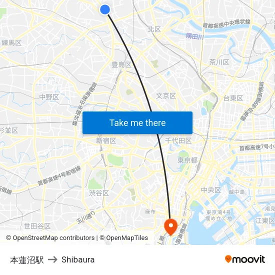 本蓮沼駅 to Shibaura map