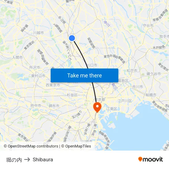 Horinouchi to Shibaura map