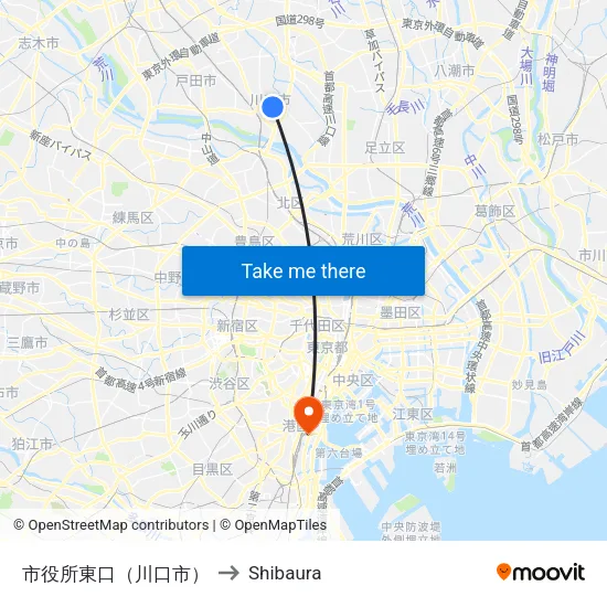 市役所東口（川口市） to Shibaura map