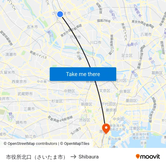 City Hall North Exit (Saitama) to Shibaura map
