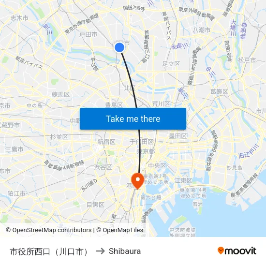市役所西口（川口市） to Shibaura map
