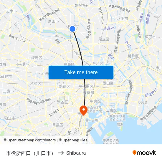 City Hall West (Kawaguchi) to Shibaura map