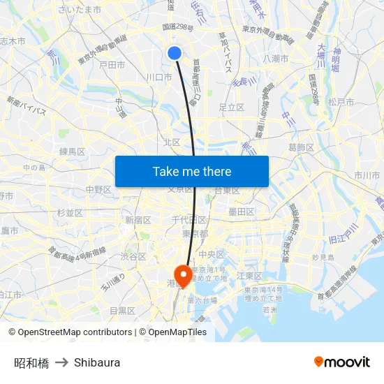 Showa Bridge to Shibaura map