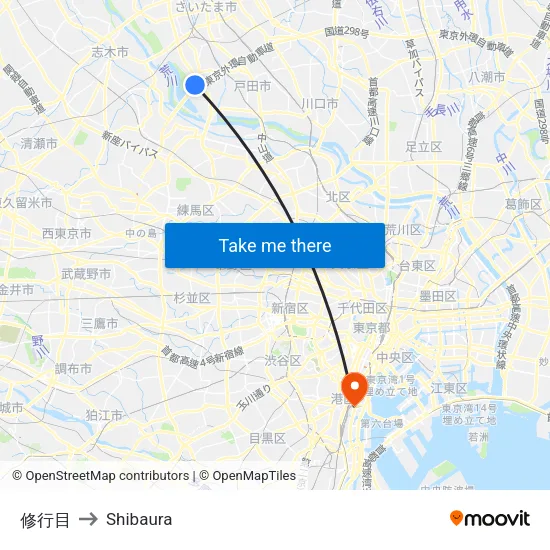 Shugyome to Shibaura map