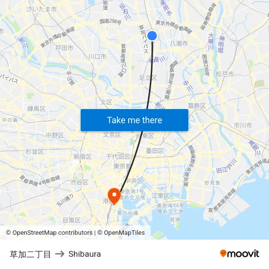 草加二丁目 to Shibaura map
