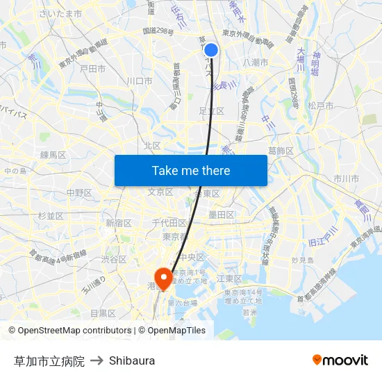 草加市立病院 to Shibaura map