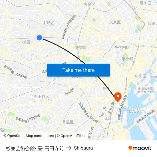 杉並芸術会館･座･高円寺前 to Shibaura map