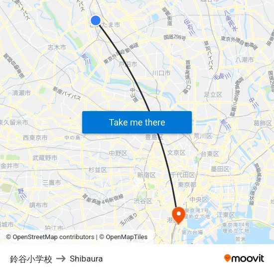 Suzuya Elementary School to Shibaura map