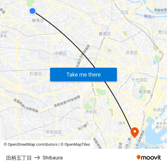 田柄五丁目 to Shibaura map