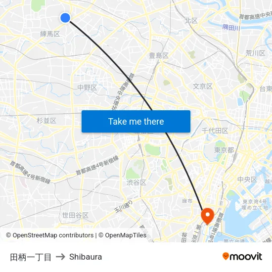 田柄一丁目 to Shibaura map