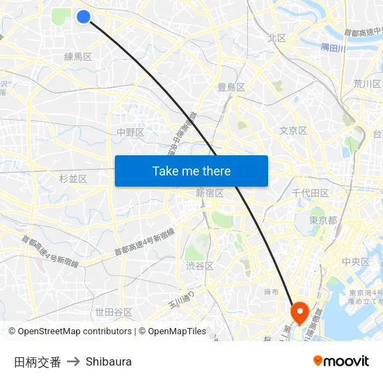 Tagara Police Box to Shibaura map