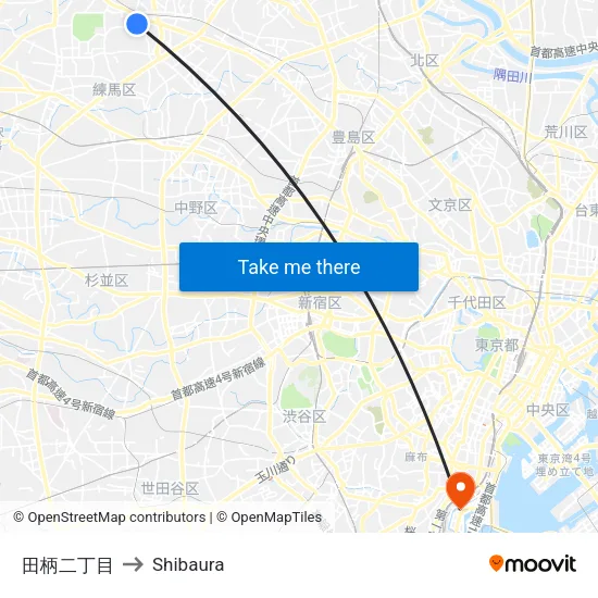 田柄二丁目 to Shibaura map