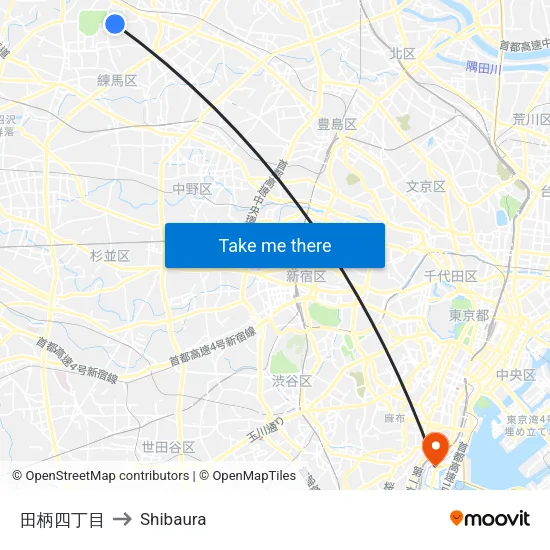 田柄四丁目 to Shibaura map