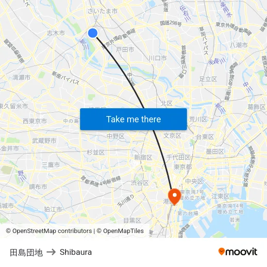 田島団地 to Shibaura map